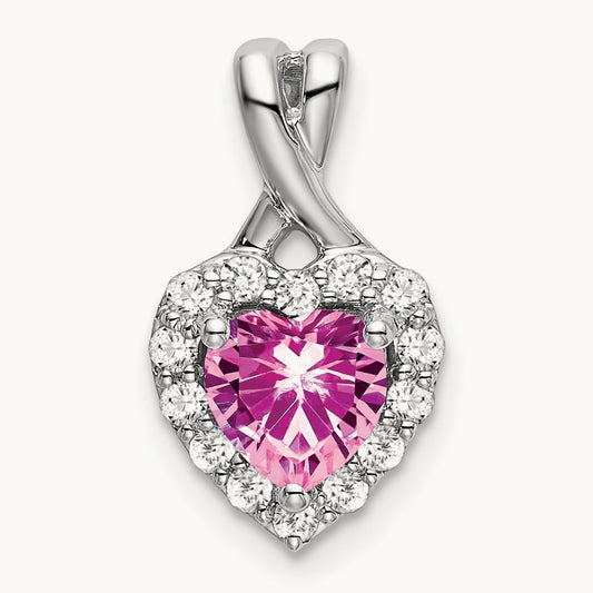 Created Pink Sapphire Heart Pendant, 0.20 ct tw Lab-Grown Diamond