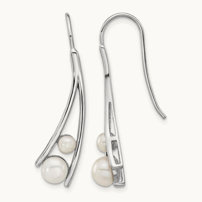 Rhodium-plated FWC Pearl Drop Earrings, Sterling Silver — Leslie's