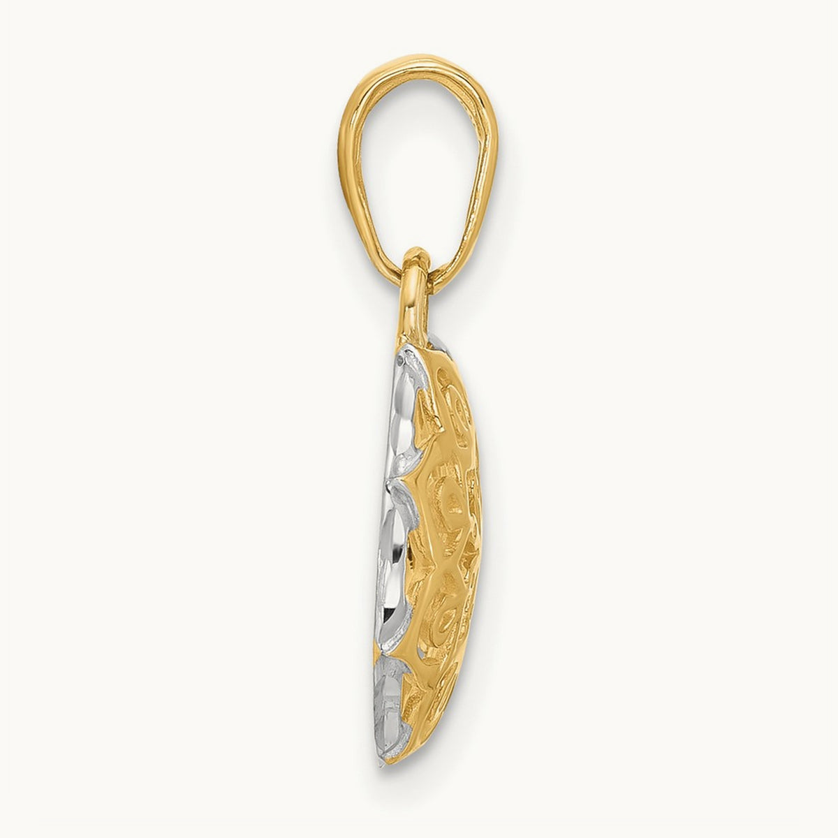 Floral Design Circle Pendant, 14K with White Rhodium