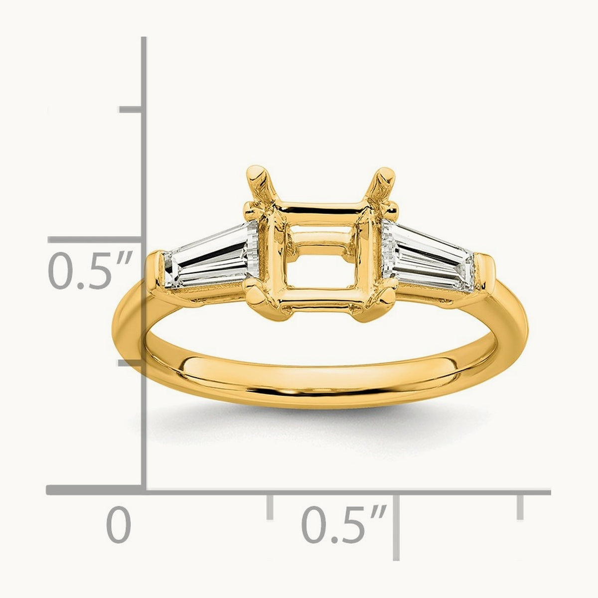 Baguette Princess Semi-Mount Engagement Ring — 14K Yellow Gold, 1/2 ct, 7