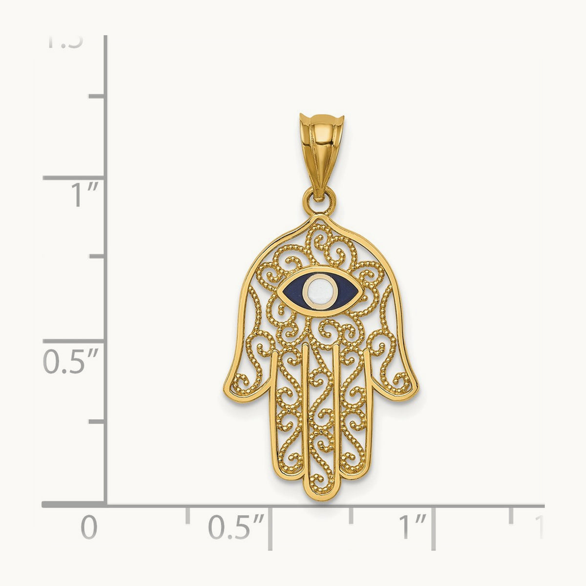 Polished and Enameled Hamsa Pendant, 14K