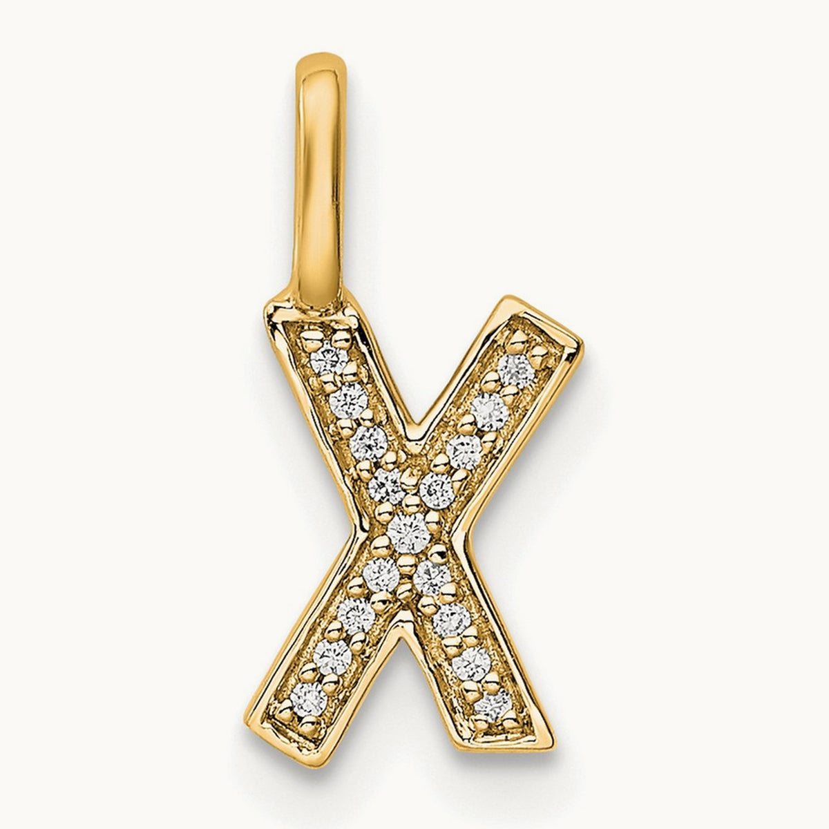 Diamond Letter X Initial Pendant, 14K Gold