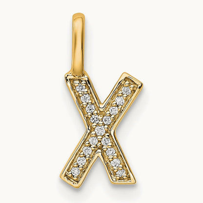 Diamond Letter X Initial Pendant, 14K Gold