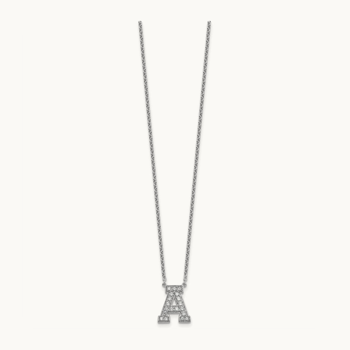 Initial Necklace — 14K White Gold, A, 1/2 ct