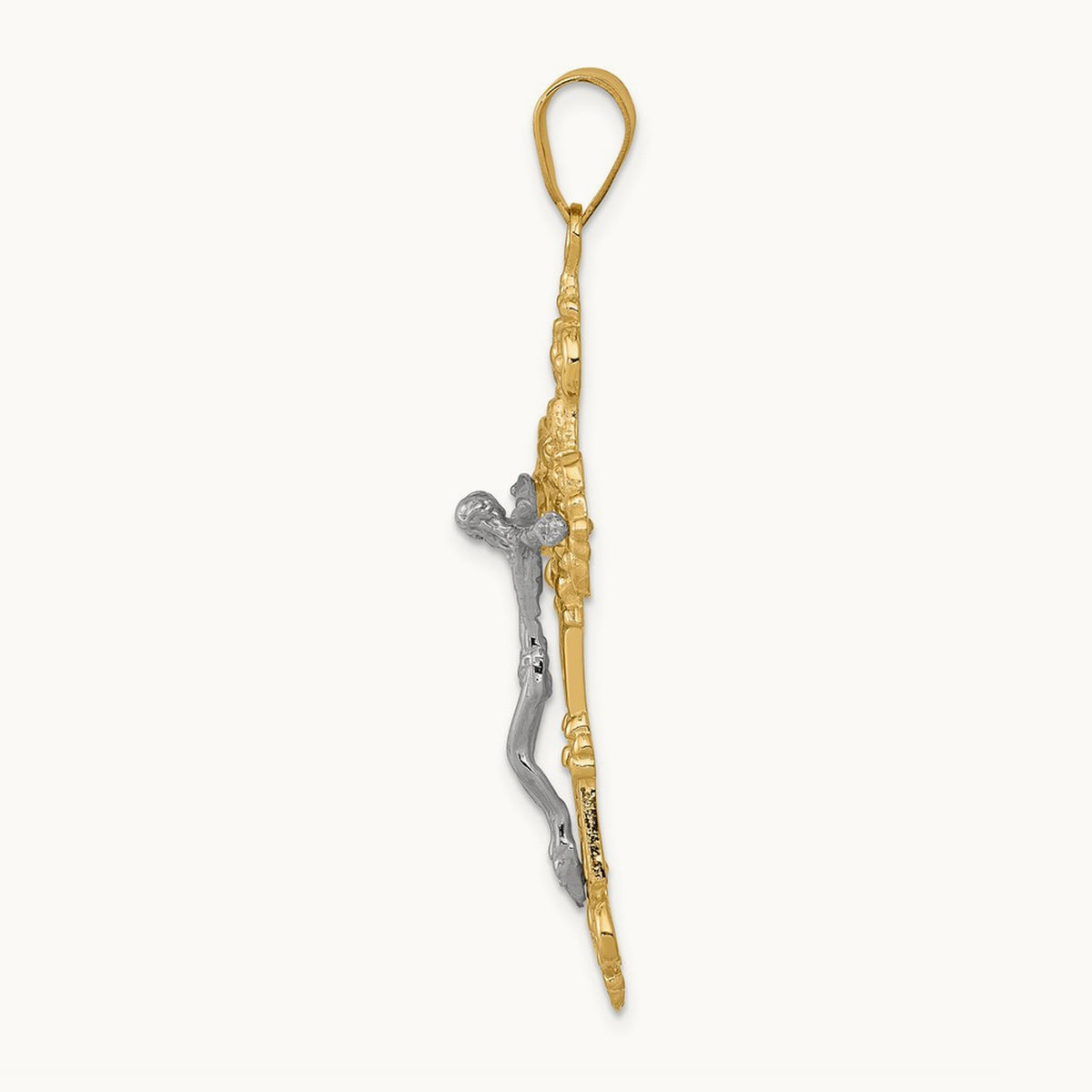 INRI Fleur De Lis Crucifix Pendant — 14K Two-Tone Gold, 47mm