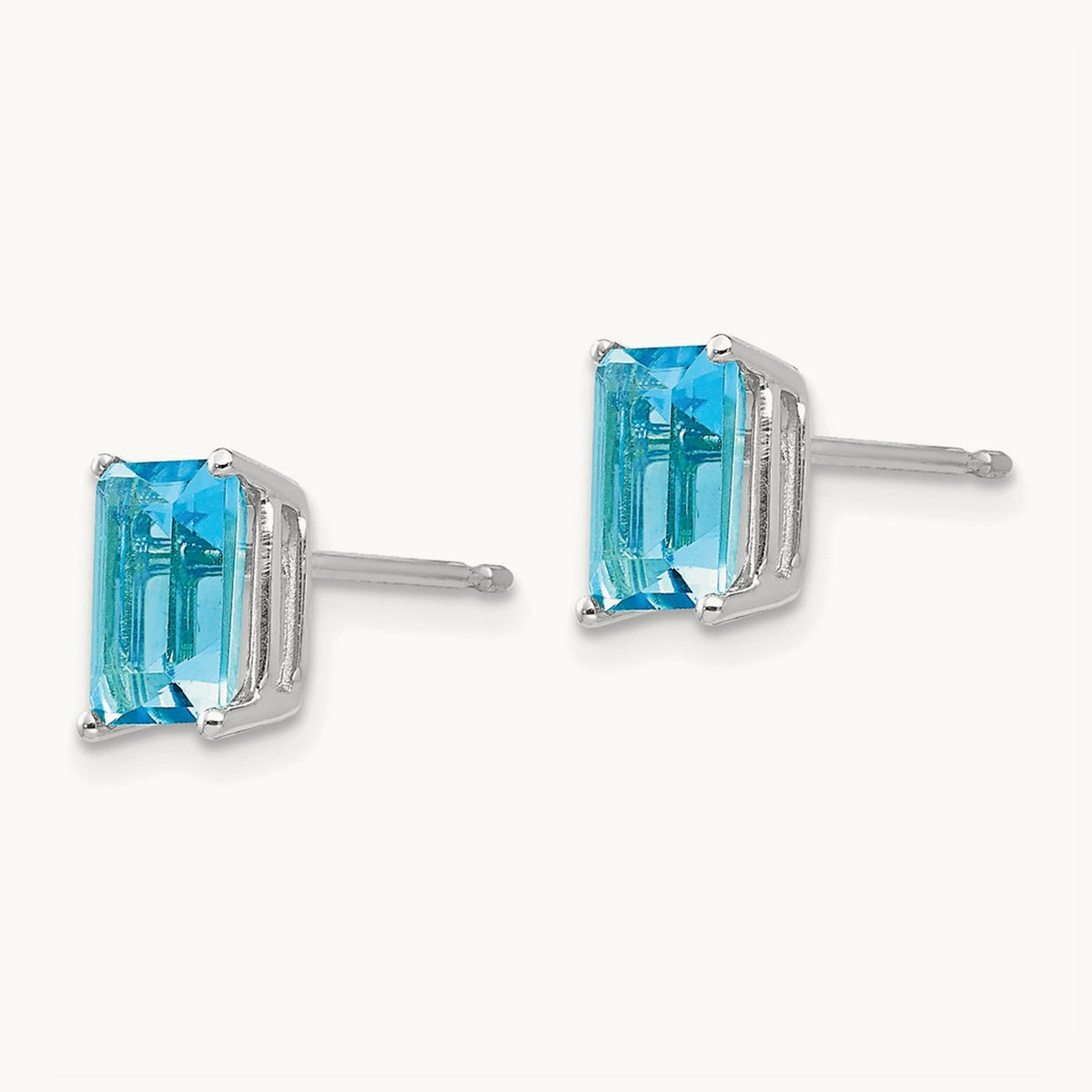 7x5mm Emerald Cut Blue Topaz Earrings, 14K White Gold