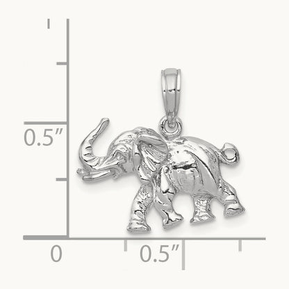Polished 3-D Elephant Pendant — 14K White Gold