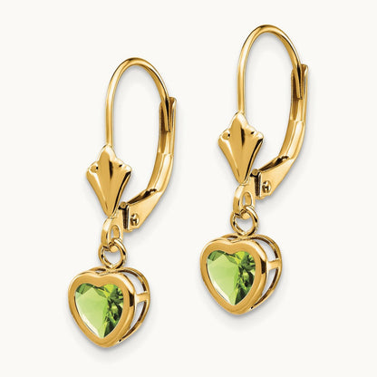 Heart Peridot Earrings, 5mm, 14K
