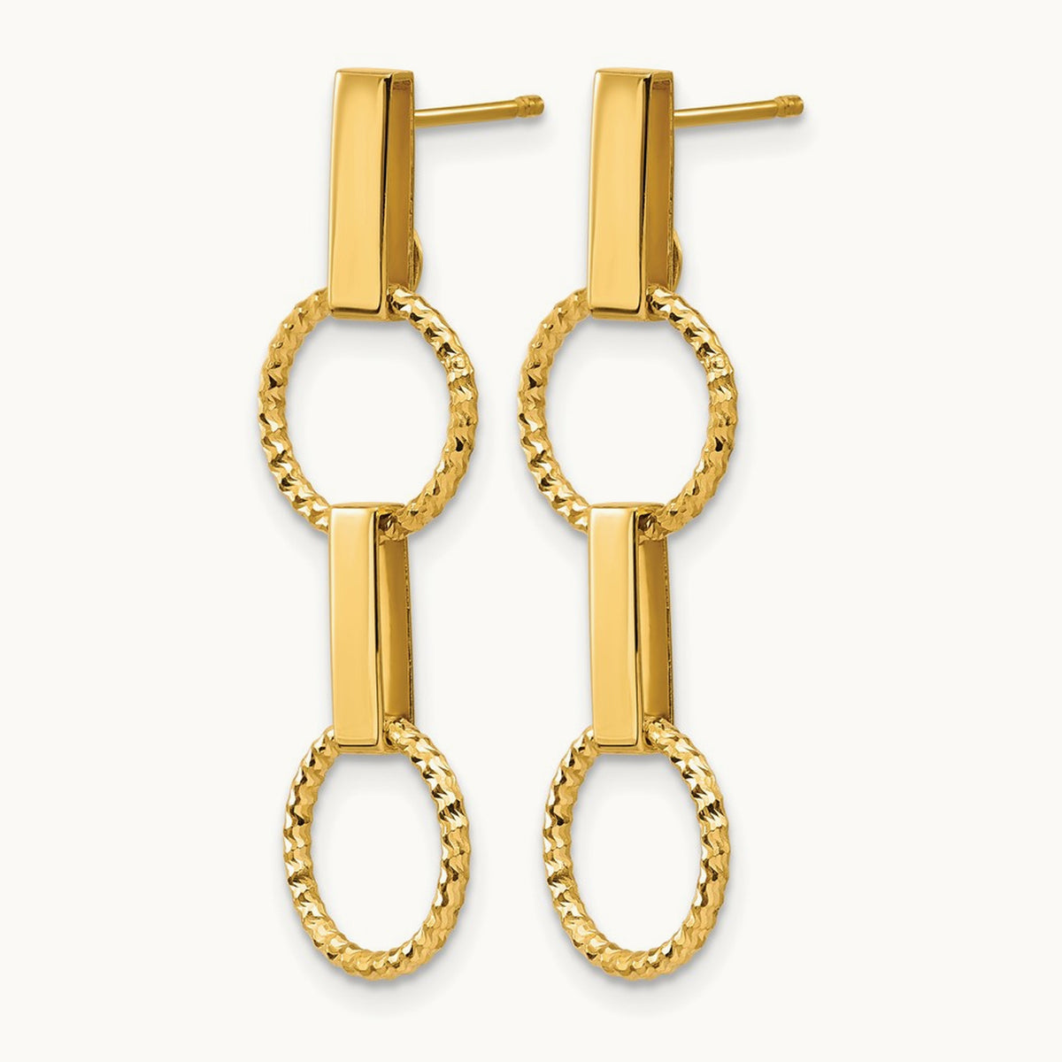 Polished and Diamond-cut Circle Dangle Post Earrings, 14K — Leslie's