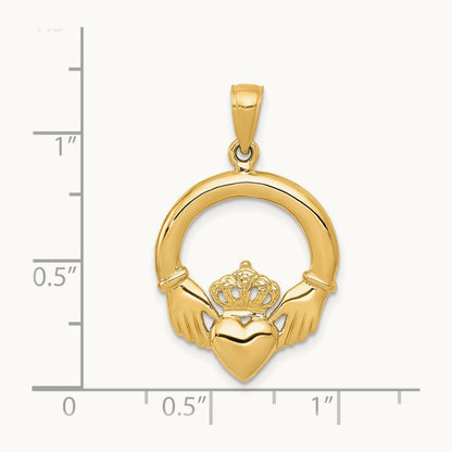 Polished Claddagh Pendant — 14K Yellow Gold