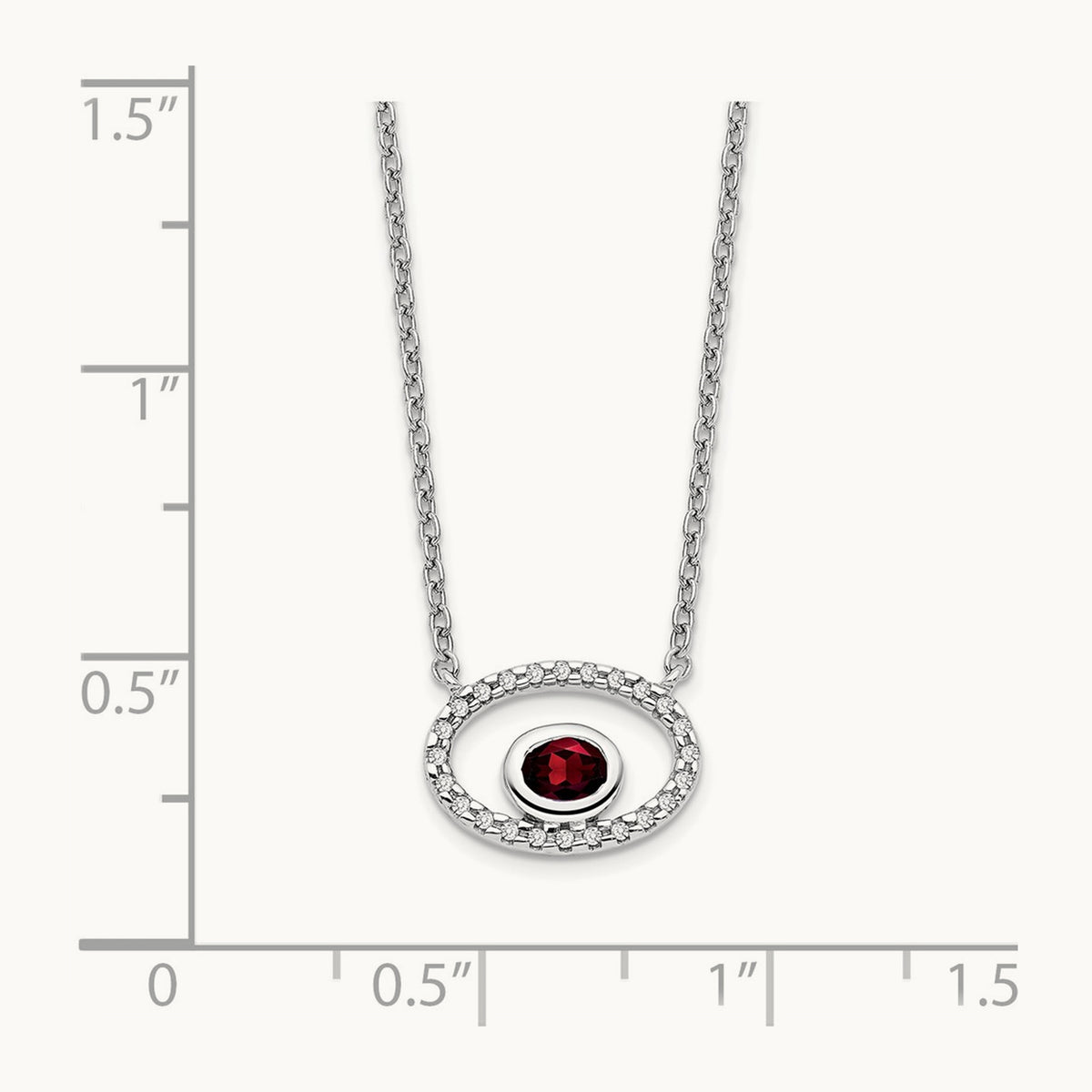 Oval Garnet and Diamond 18in. Necklace, 14K White Gold