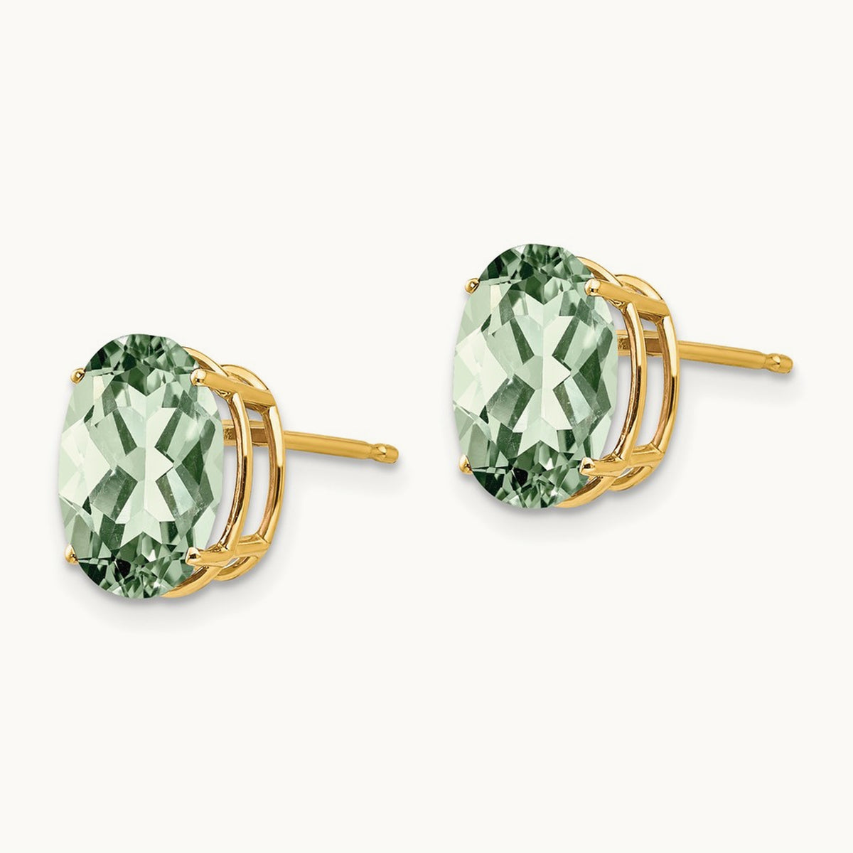 10x8 Oval Green Quartz Earrings, 14K