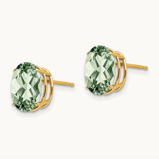 10x8 Oval Green Quartz Earrings, 14K