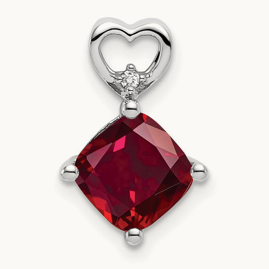 Created Ruby and Diamond Heart Chain Slide, 14K White Gold