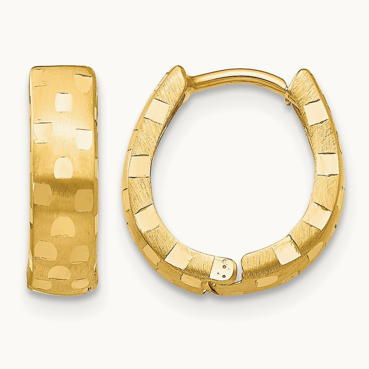 Diamond Cut Patterned Hinged Hoop Earrings — 14K Yellow Gold