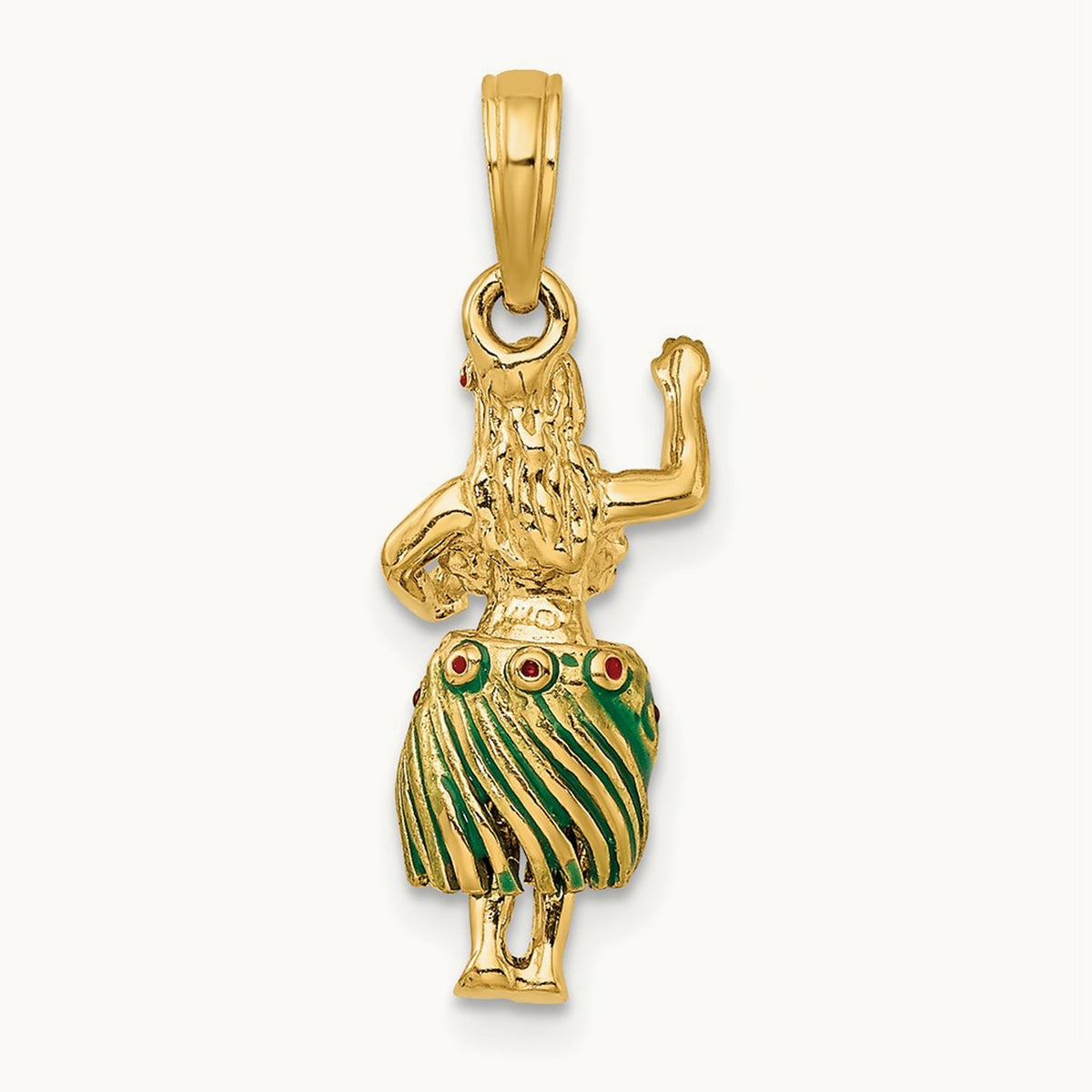 3-D Hula Girl w/ Moveable Grass Skirt Charm, 14K