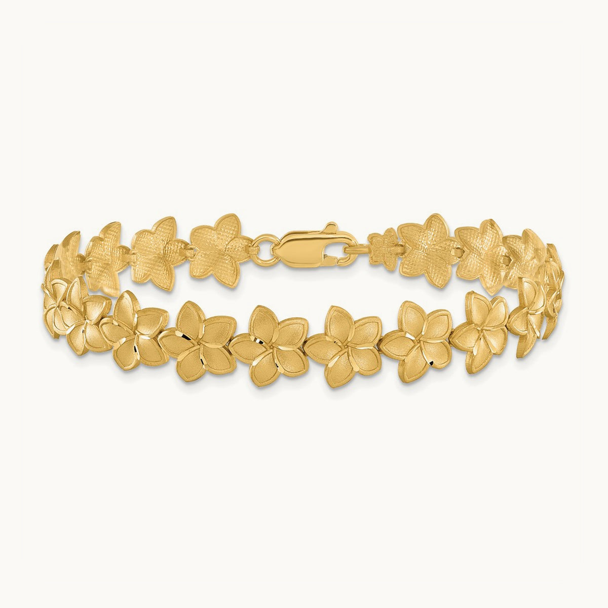 Brushed & D/C Plumeria Bracelet, 14K
