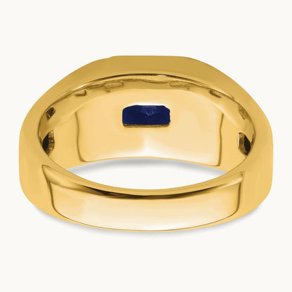 Square Created Sapphire and Diamond Mens Ring, 14K