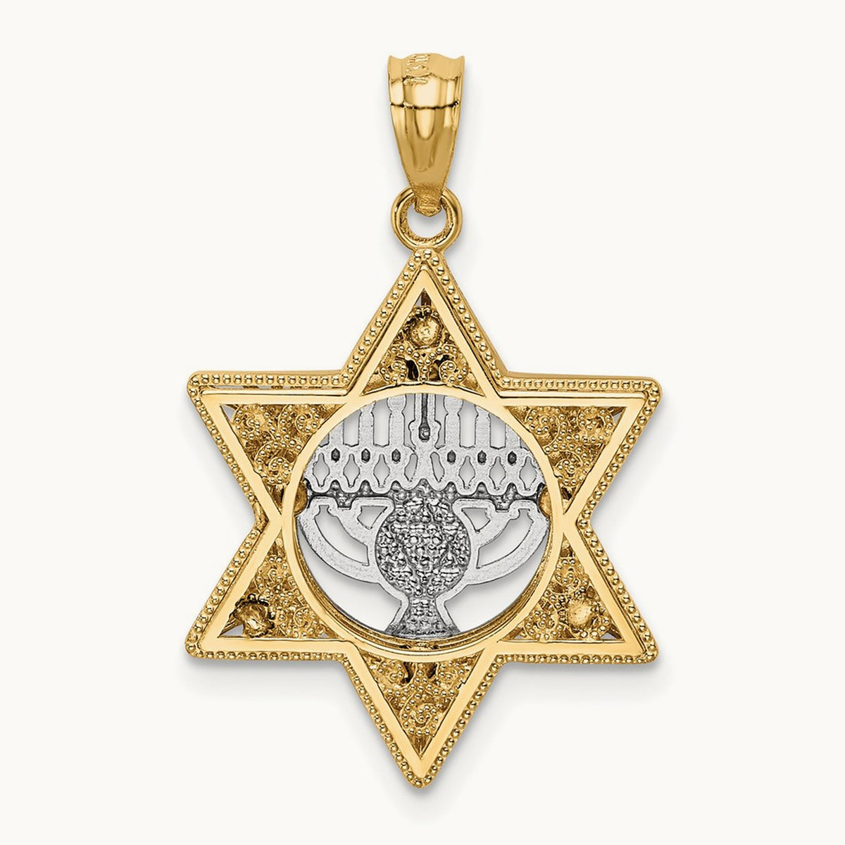 Star Of David and Menorah Pendant, 14K Two-tone