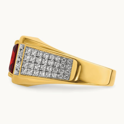With Rhodium & Created Ruby Men's Ring, 0.75 ct tw Lab-Grown Diamond