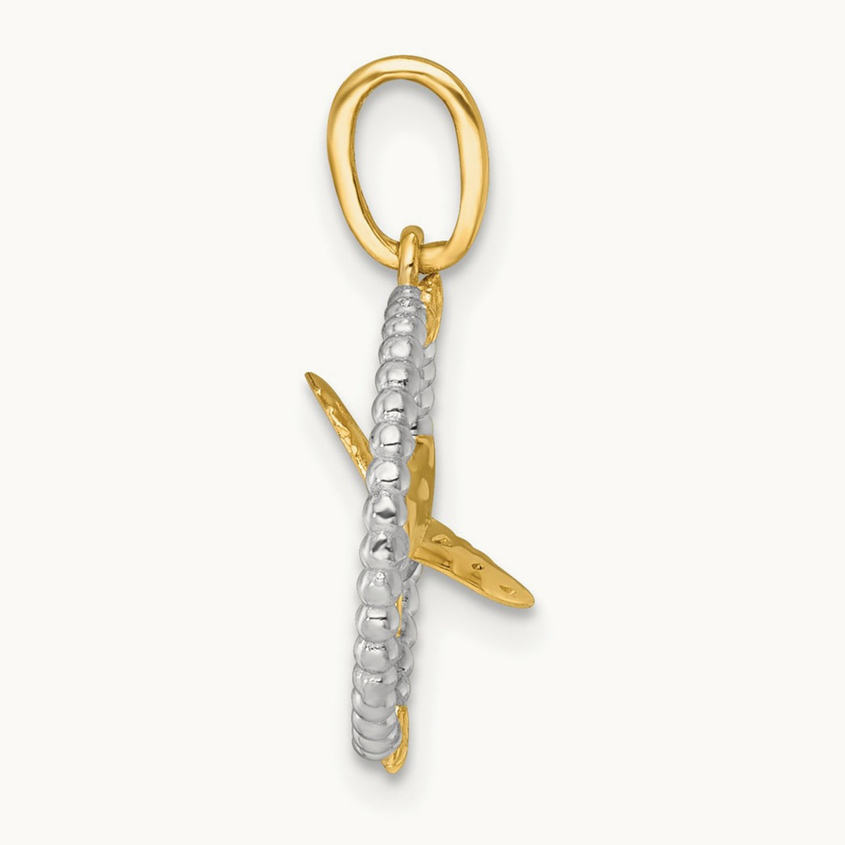 Polished Flying Bird In Circle With Stars Charm, 14K with White Rhodium
