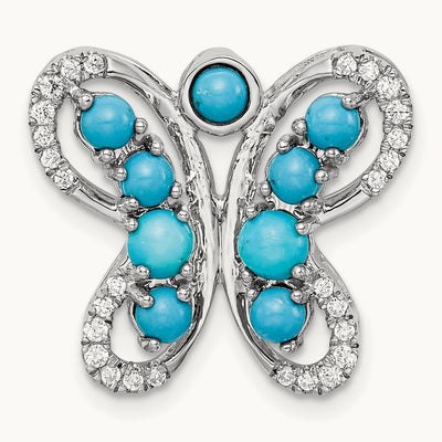 Turquoise and White Topaz Butterfly Chain Slide, 14K White Gold