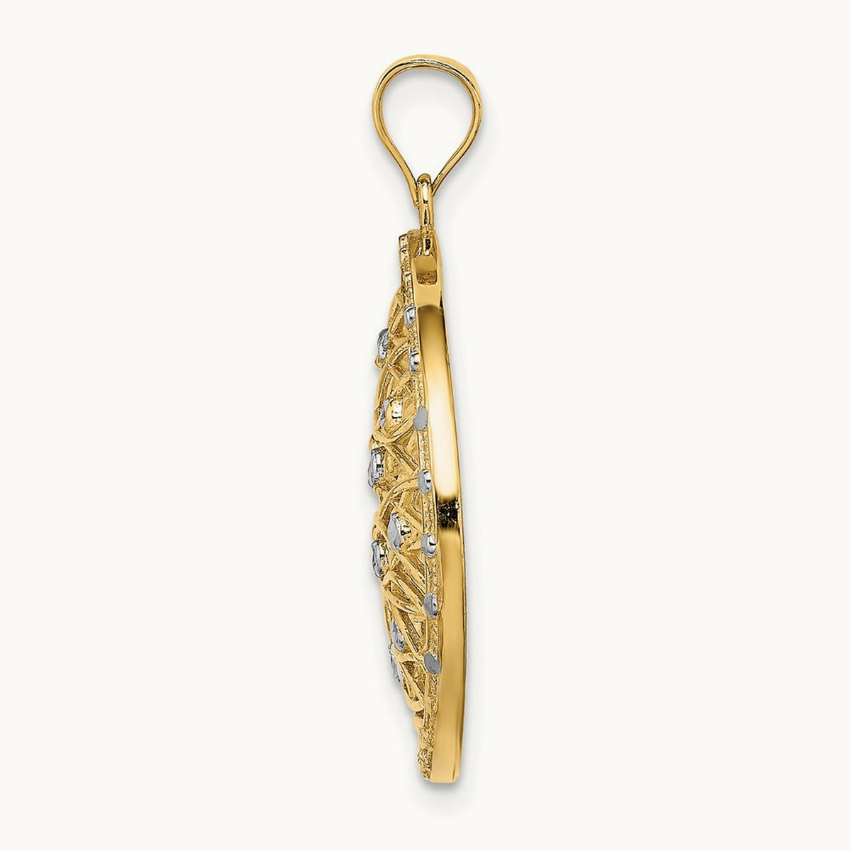 w/Rhodium D/C Oval Cut-Out Charm, 14K