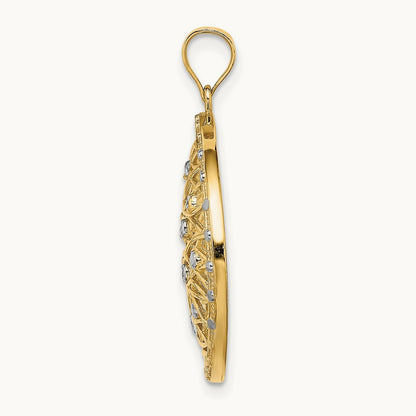 w/Rhodium D/C Oval Cut-Out Charm, 14K