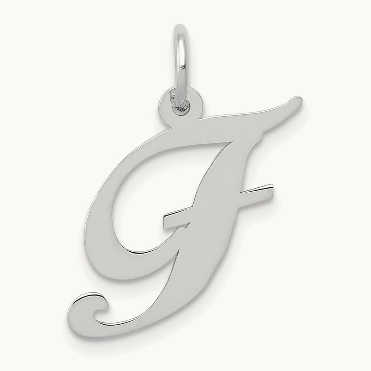 Medium Fancy Script Initial Charm — 14K White Gold, F