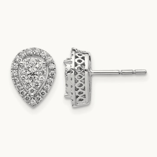 Teardrop Cluster Diamond Post Earrings, 14K White Gold