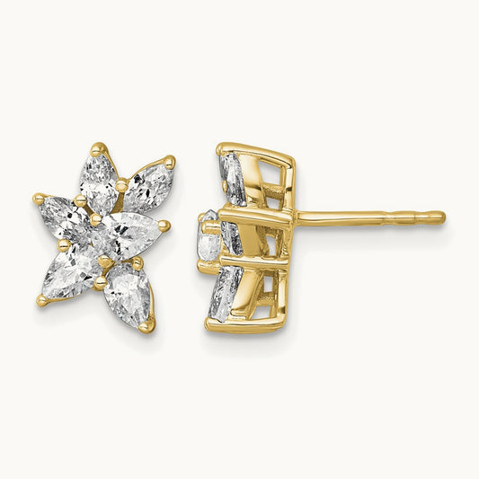 Pear & Marquise Cluster Post Earrings, 1.50 ct tw Lab-Grown Diamond — 14K Yellow Gold