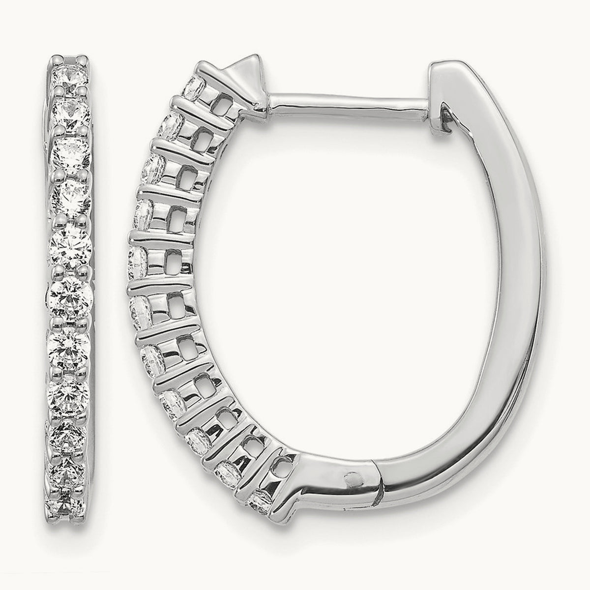 Diamond Hinged Hoop Earrings — 14K White Gold, 19mm, 0.49 ct