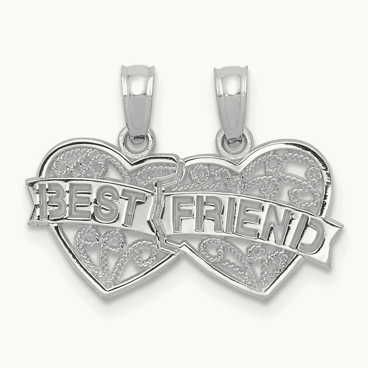 BEST FRIEND Breakable Double Hearts Pendant — 14K White Gold
