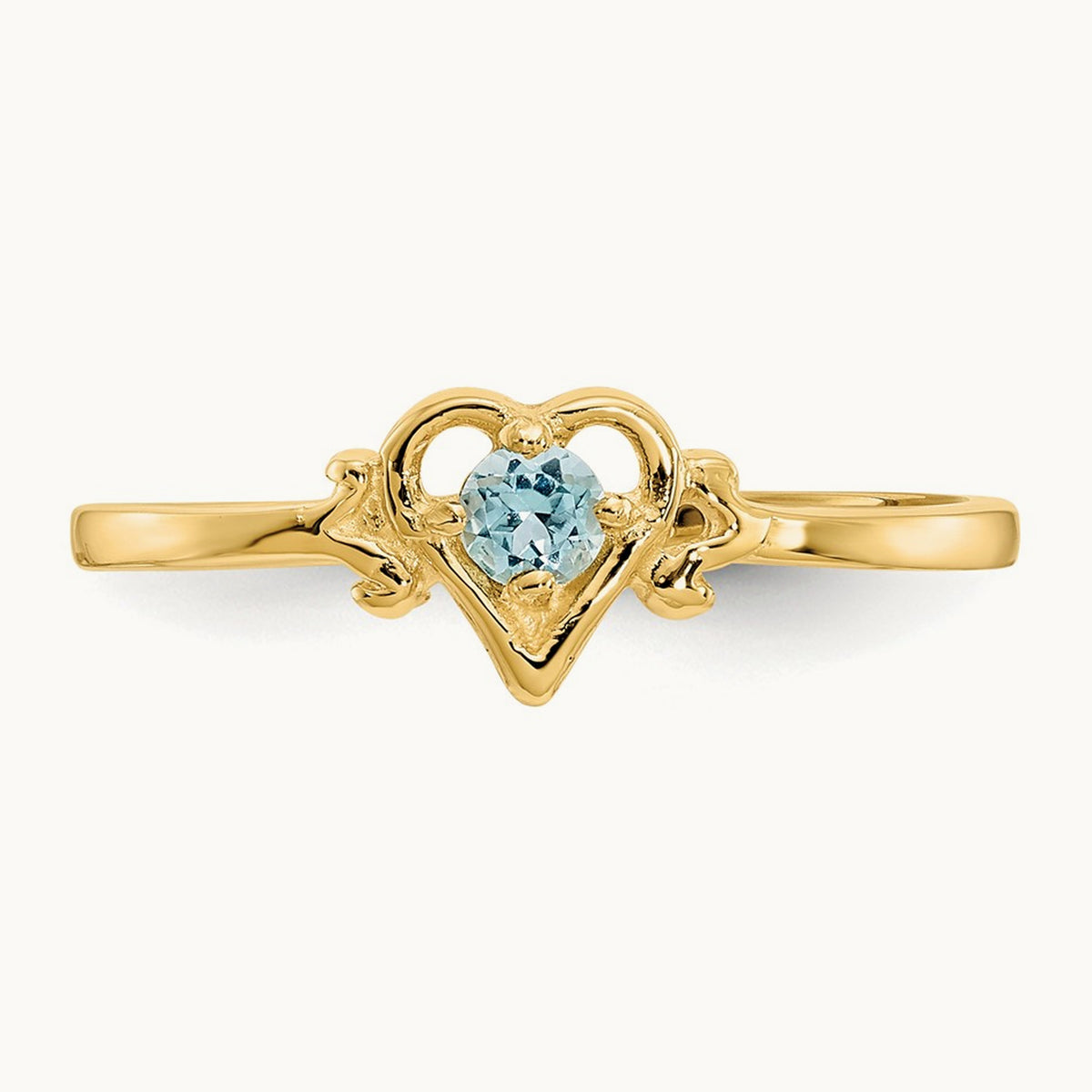Blue Topaz Birthstone Heart Ring — 14K Yellow Gold, 7