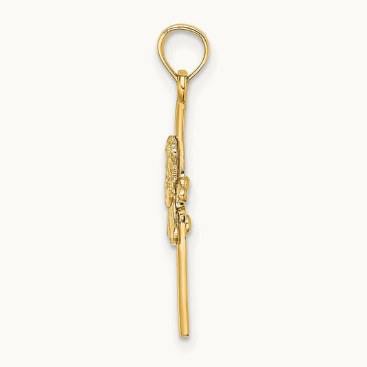 Praying Girl Cross Charm, 14K
