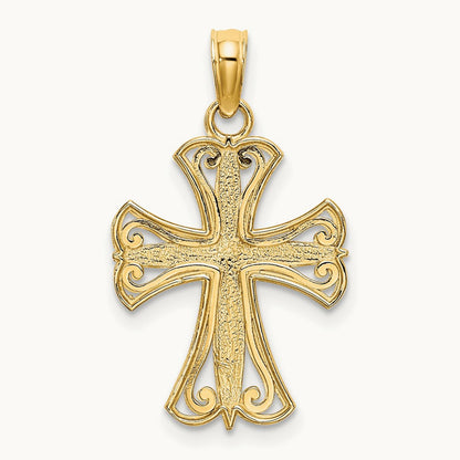 Textured Cross Charm — 14K Two-Tone Gold, 17.8mm