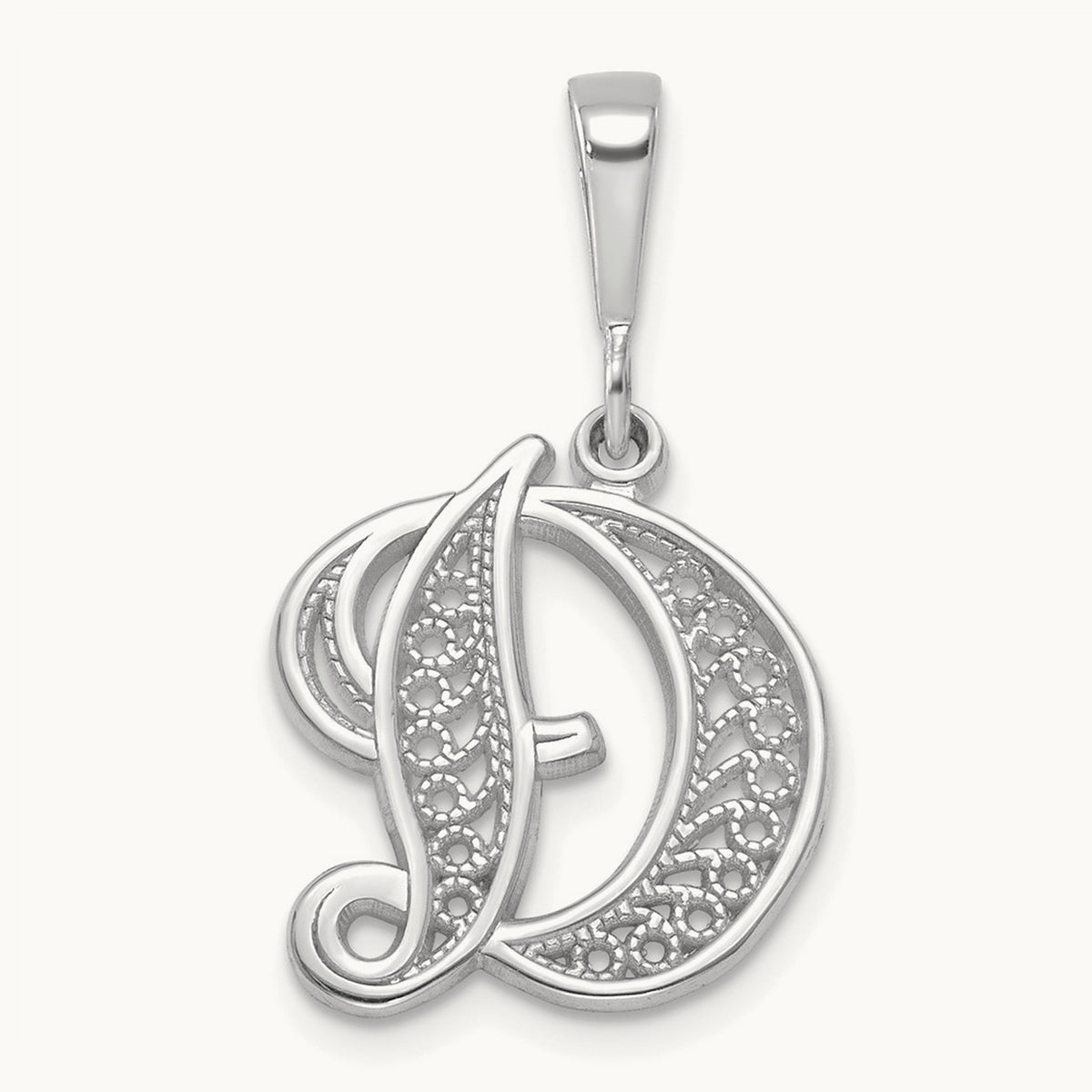 Solid Polished Script Filigree Initial Pendant — D