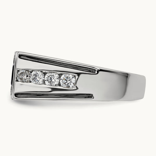 Black Rh & Onyx Ring, 1.00 ct tw Lab-Grown Diamond