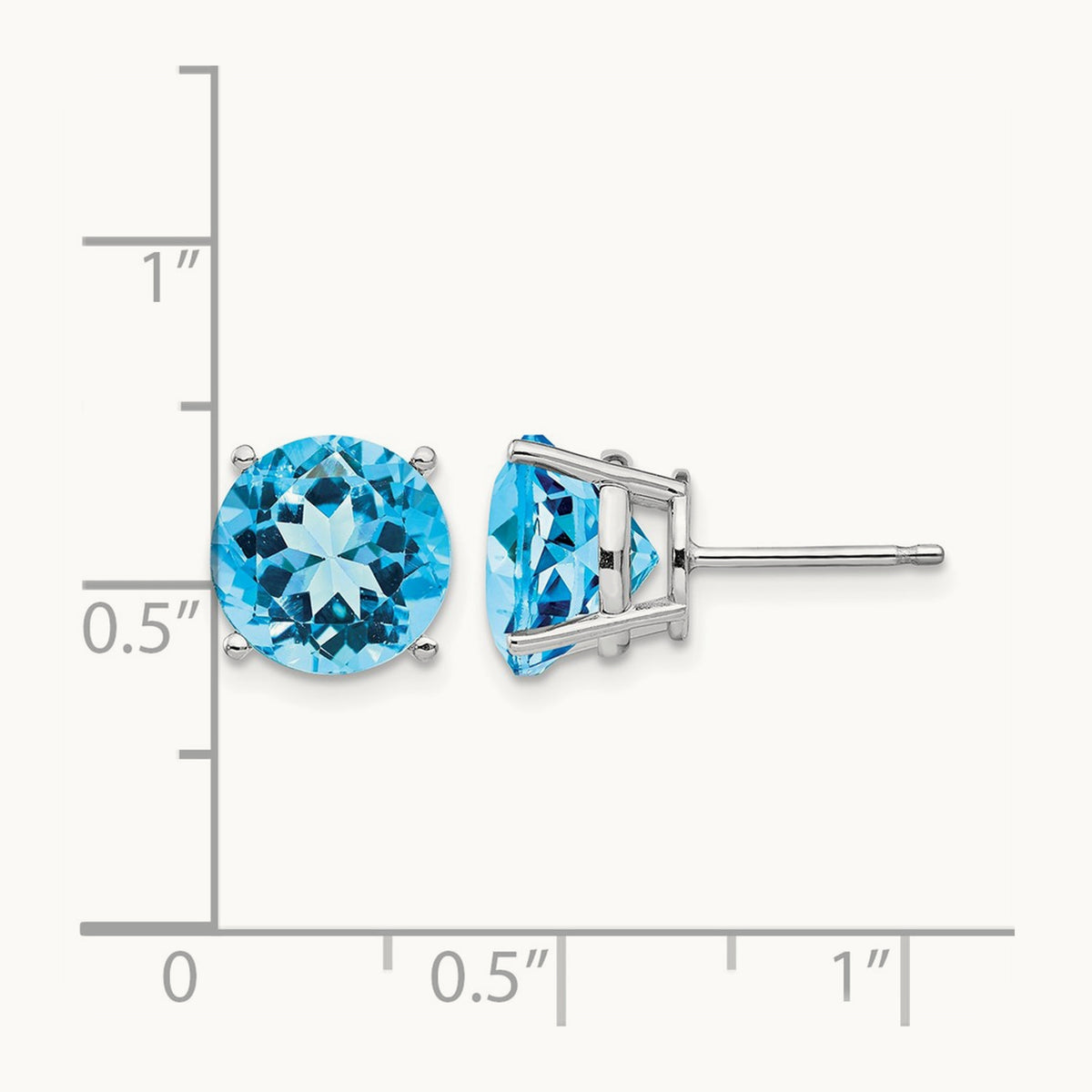 Blue Topaz Earrings, 9mm, 14K White Gold