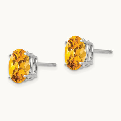 9x7mm Oval Citrine Earrings, 14K White Gold
