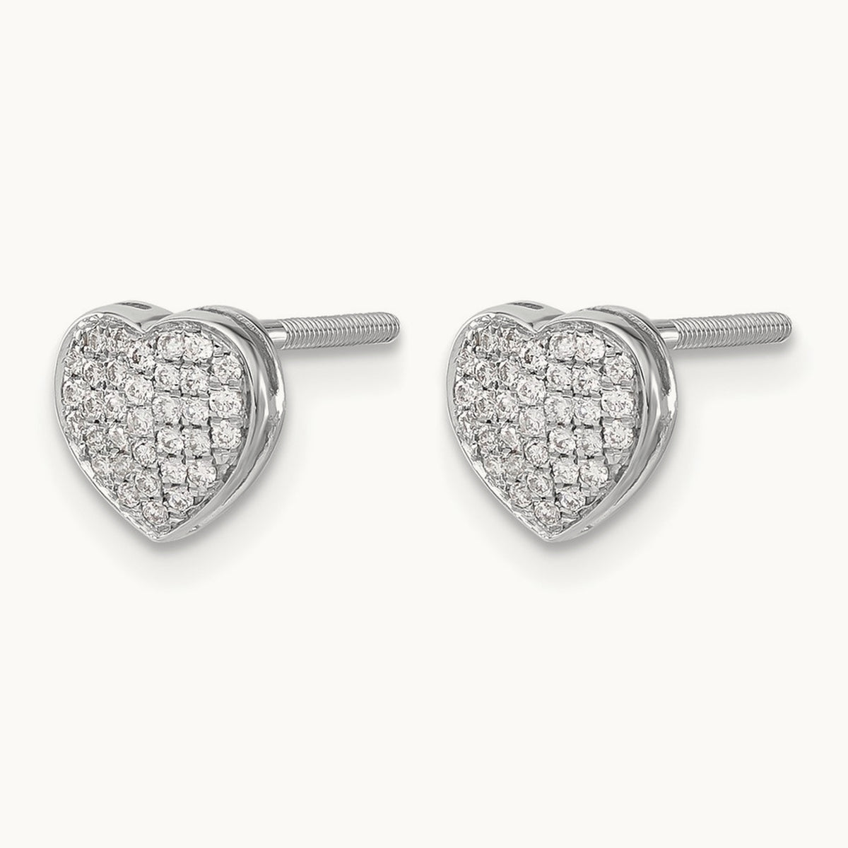 Diamond Heart Screw Back Post Earrings — 14K White Gold