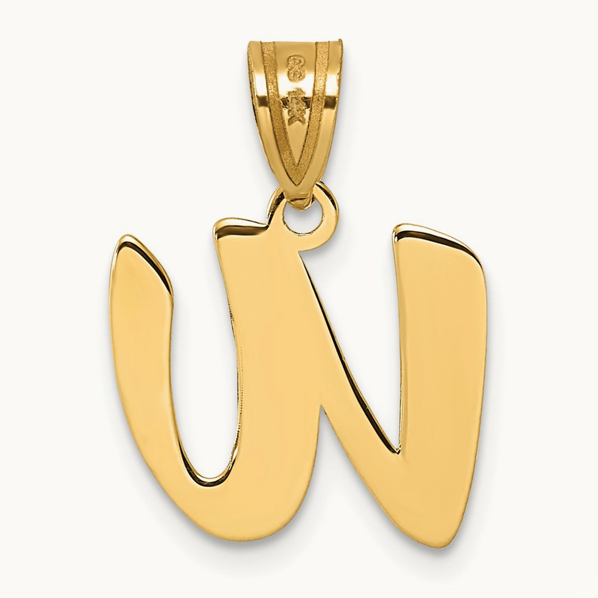 Polished Script Initial Pendant — 14K Yellow Gold, W