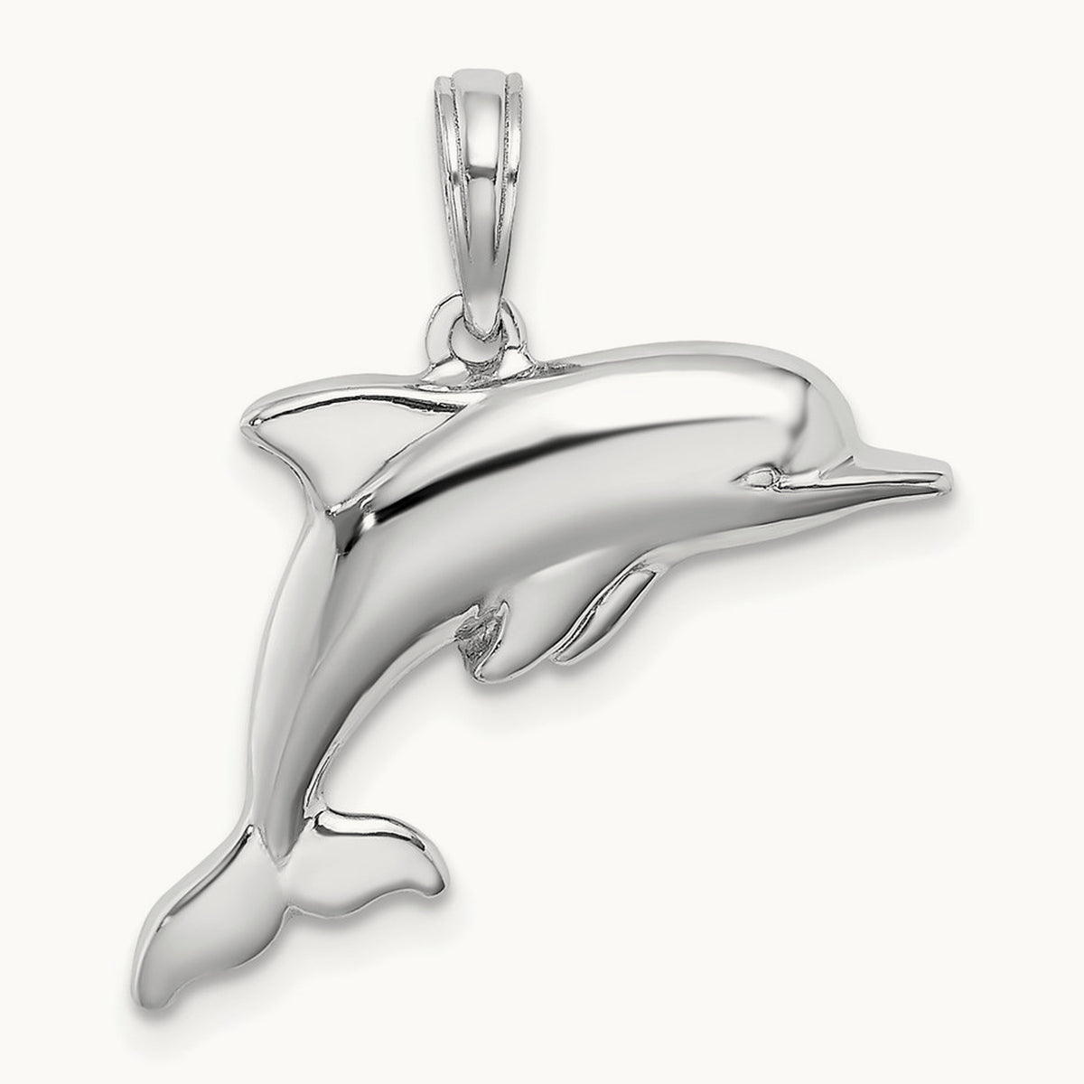 3-D Puffed Dolphin Charm, 14K White Gold