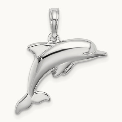 3-D Puffed Dolphin Charm, 14K White Gold