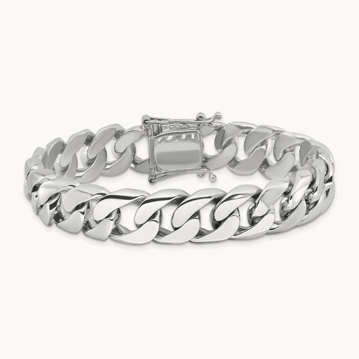 Hand-polished Rounded Curb Link Bracelet — 14K White Gold, 13.4mm