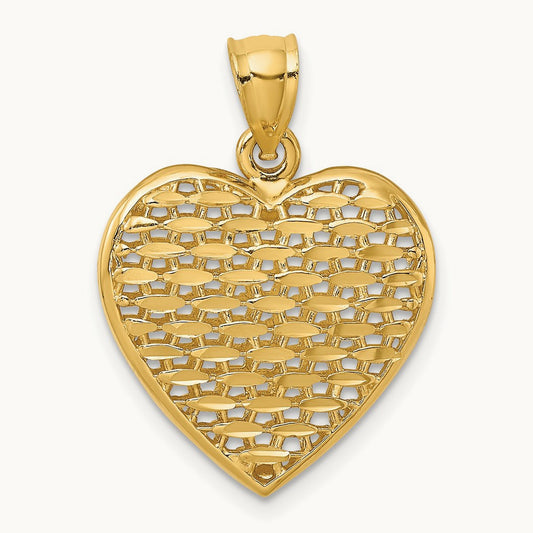 3-D Diamond-cut Puffed Heart Charm, 14K