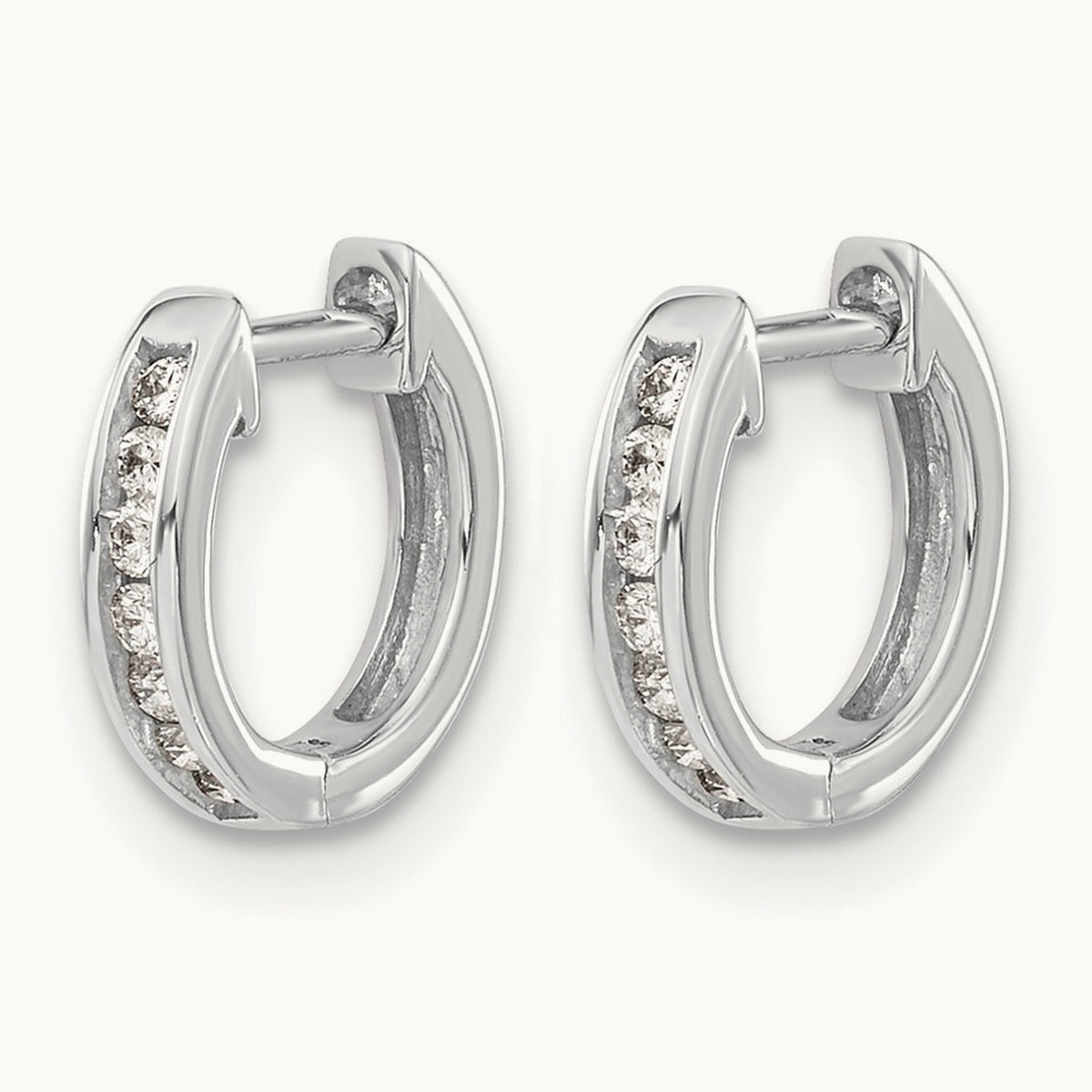 Polished Diamond Hinged Hoop Earrings — 14K White Gold