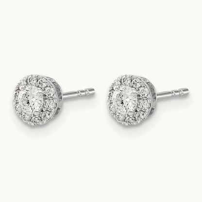 Diamond Cluster Post Earrings, 14K White Gold