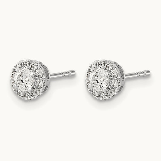 Diamond Cluster Post Earrings, 14K White Gold