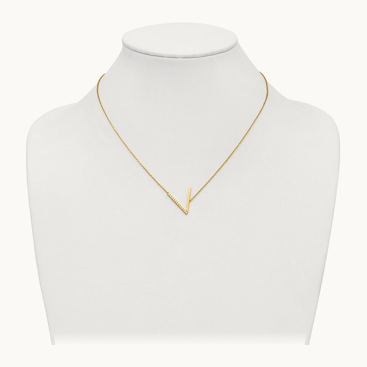 Sideways Diamond Necklace — 14K Yellow Gold, V